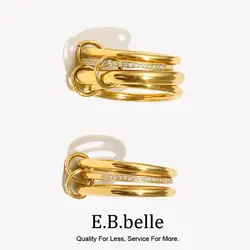 E.B.belle Three/Four Layers Rhinestone Non Fixed Ring Waterproof Stainless steel Fashion Jewelry For Women Girls Charm GIfts