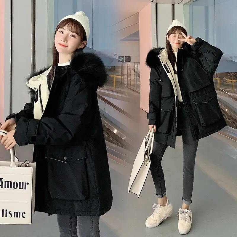 2023 Winter Large Cotton Coat Women's Mid Length Down Cotton Coat Loose and Thickened Cotton Coat Coat Women