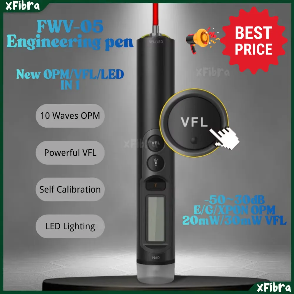 New FWV-05 3-in-1 Rechargeable Optical Power Meter -50~30dBm FTTH with Visual Fault Locator 15/30mW Red Laser