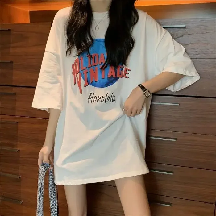 Harajuku Oversized Graphic Women Tees Summer Casual Y2k T-shirt Pure Cotton Letter Print T Shirt Hipster Tops Hip Hop Streetwear