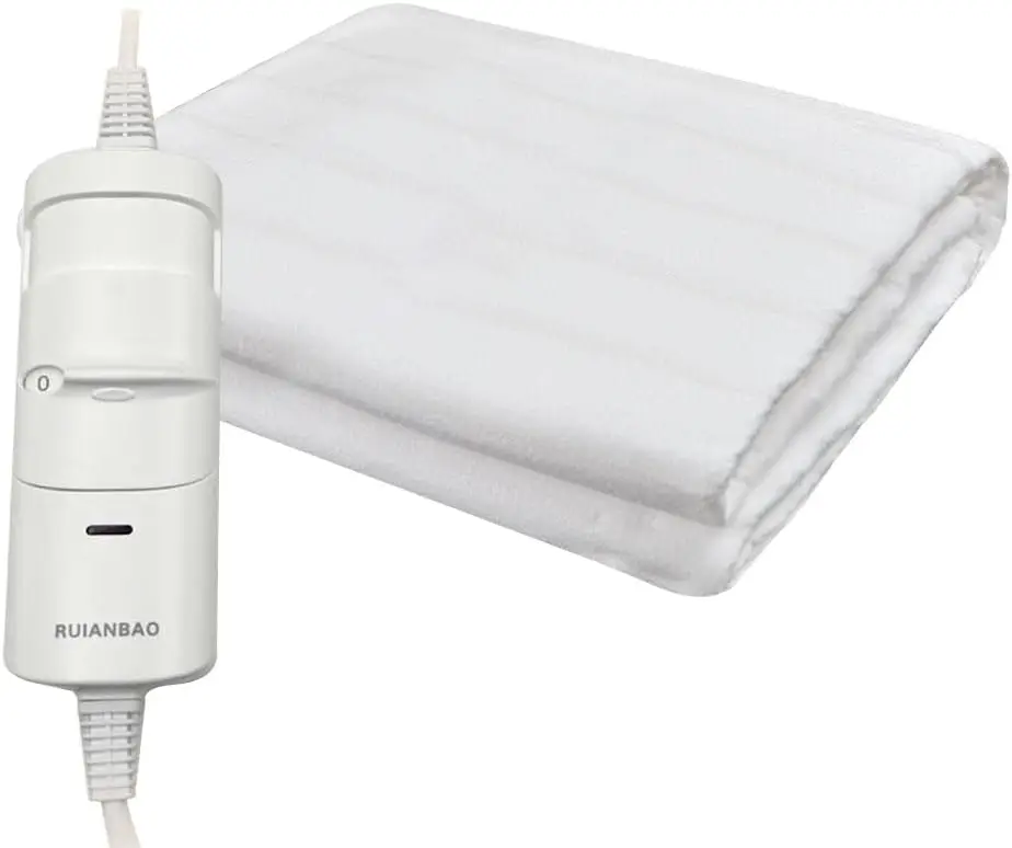 RUIANBAO Electric Heated Underblanket 150 x 80 cm, White Striped Thermal Underbed with LED Display, 3 Heat Settings (H/M/L), 2/4