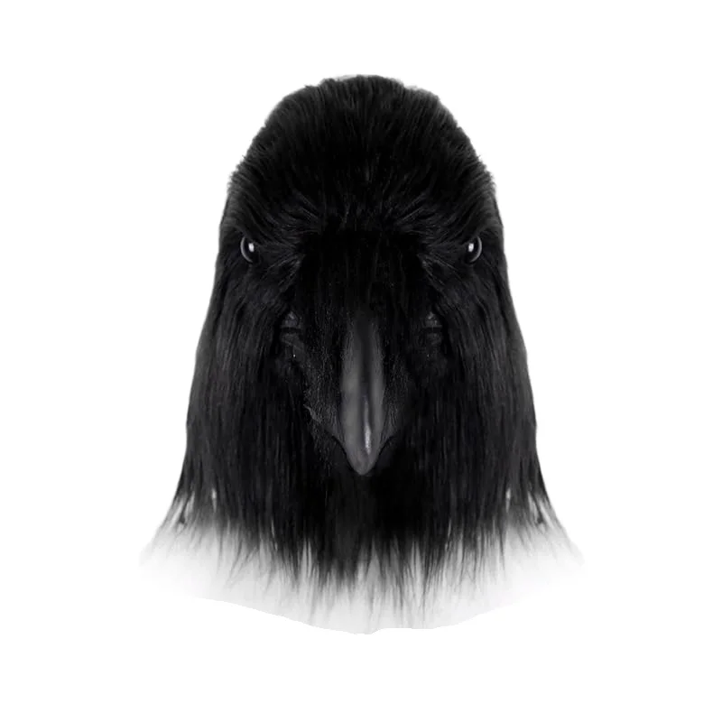 Realistische Schwarze Krähen-Latexmaske mit Fell, Vollkopf-Vogelmaske, Nachtigall für Halloween-Cosplay, Gotisches Raben-Kostümzubehör – Detail 4