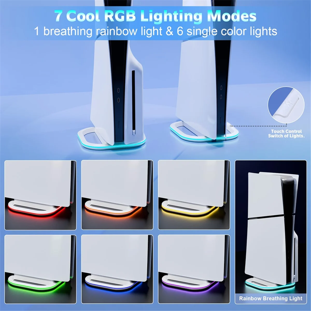 Вертикальная подставка A07I для тонких игровых консолей, настольная нескользящая основа с 7 RGB-подсветками черного цвета