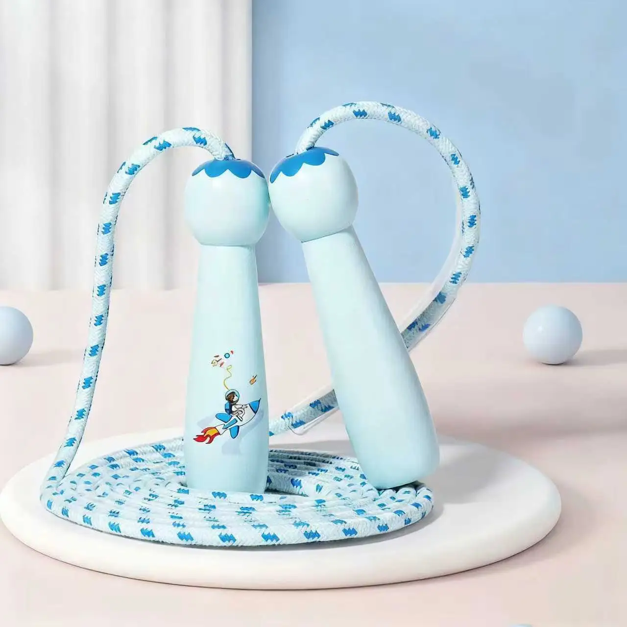 Verstellbares Kinder-Springseil – geflochtenes Springseil aus Baumwolle mit Holzgriff für Kleinkinder, Jungen und Mädchen, Fitness-Workout für Anfänger – Detail 1