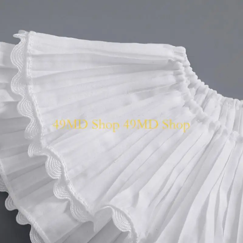 49MD Women Double Layer Pleated False Collar Shawl Lace Trim Sunscreen Bowknot