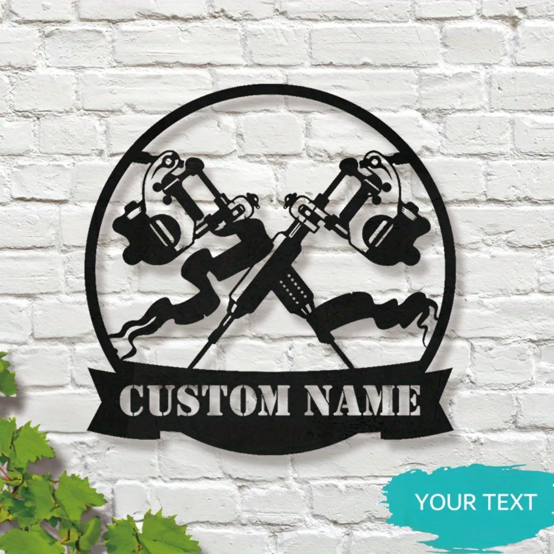 Personalisierte Tattoo-Künstler-Metall-Wandkunst – anpassbares zeitgenössisches Wanddekor-Schild, No-Stricity-Design.