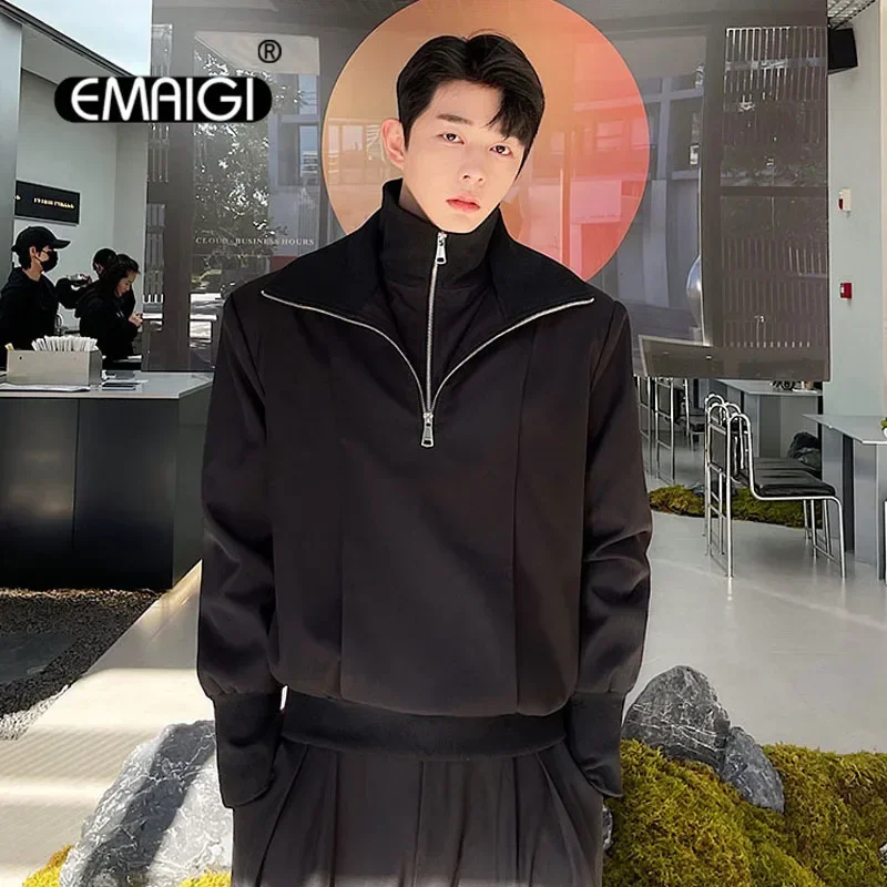 

Men Double Zipper Collar Loose Casual Vintage Pullover Sweatshirt Man Women Korean Streetwear Fashion Sweatshirt Jacket Couple