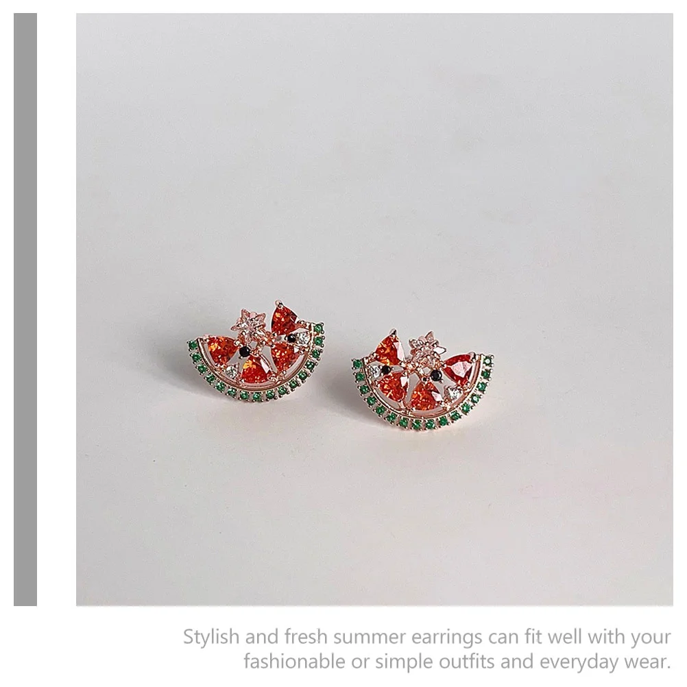 Zircon Watermelon Earrings Fashionable Summer Fruit Everyday Wear for Women Statement