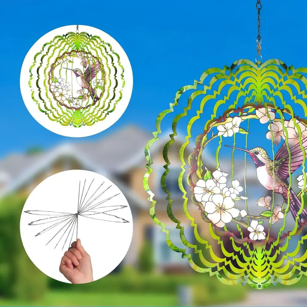 Stainless Steel Hummingbird Wind Spinner Hanging Decor Reflective Outdoor Garden Ornament Kinetic Yard Art Gift