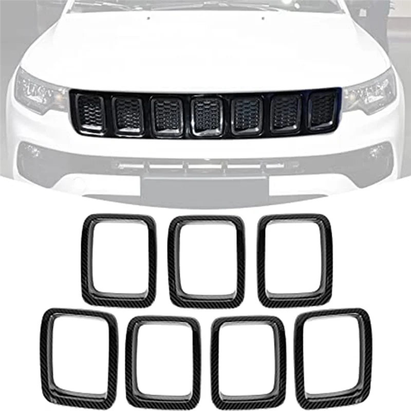 Car Carbon Fiber Front Grill Mesh Inserts Rings Covers Trim Inserts Kit for Jeep Compass MP 2017 2018 2019 2020