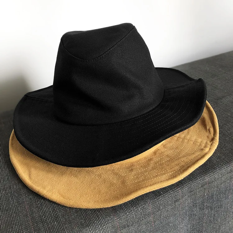 UMI MAO High Quality Pure Cotton Fabric Yamamoto Dark Large Eave Fisherman Hat Men Women Pleated Versatile Basin Hat Children's