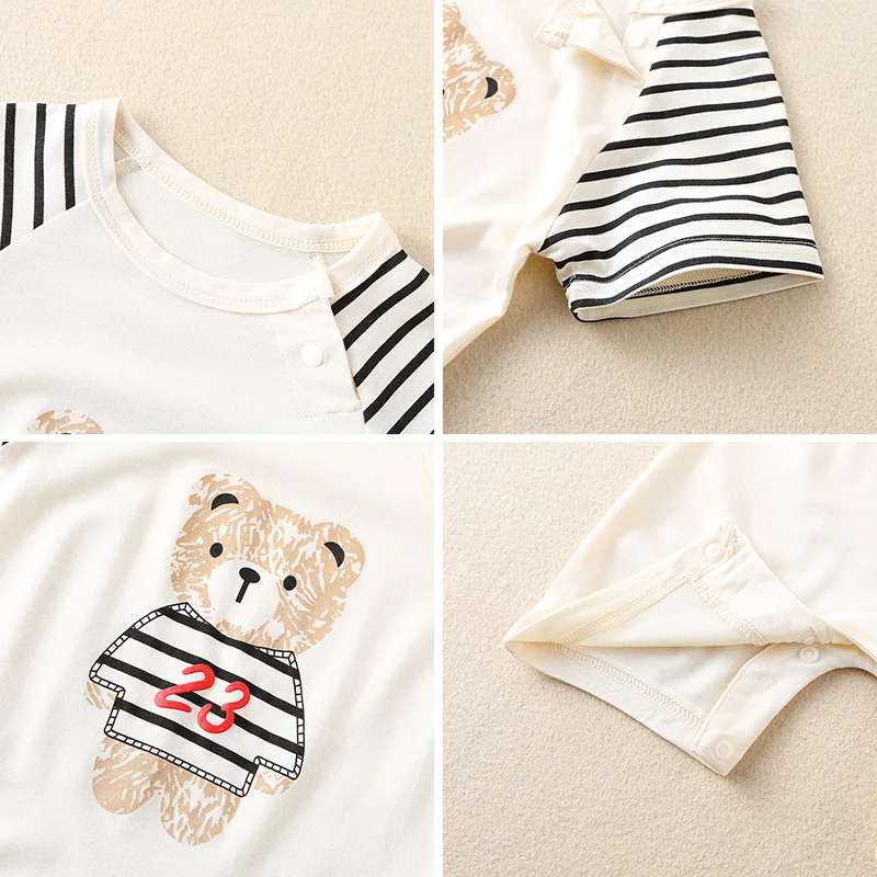 Baby Summer Clothes Thin ort Sve Onesie Striped Cute Newborn Boys Rer Summer Faion Set Student School orm