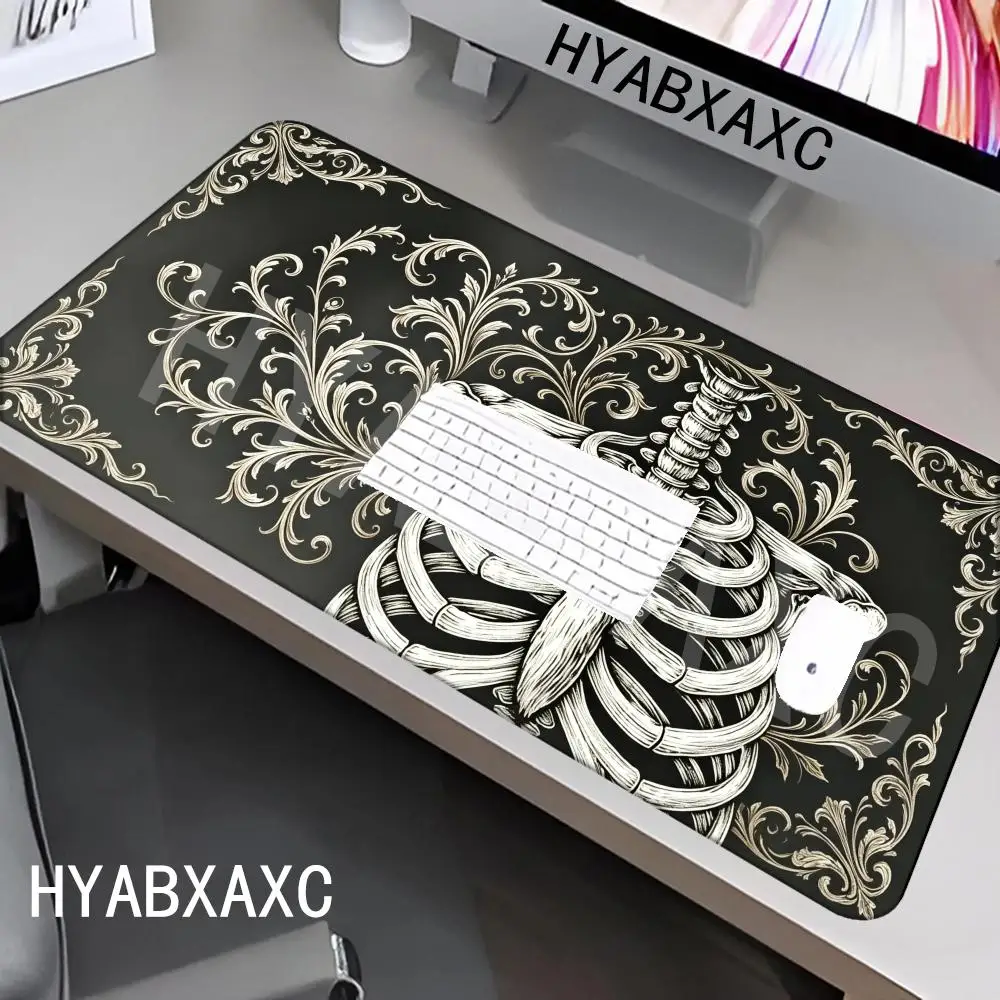 HYBXAXC Dark Skeleton Floral Print Desk Mat Non-Slip Rubber Mouse Pad for Gothic Aesthetic Large XXL Gamer Mousepad 90x40