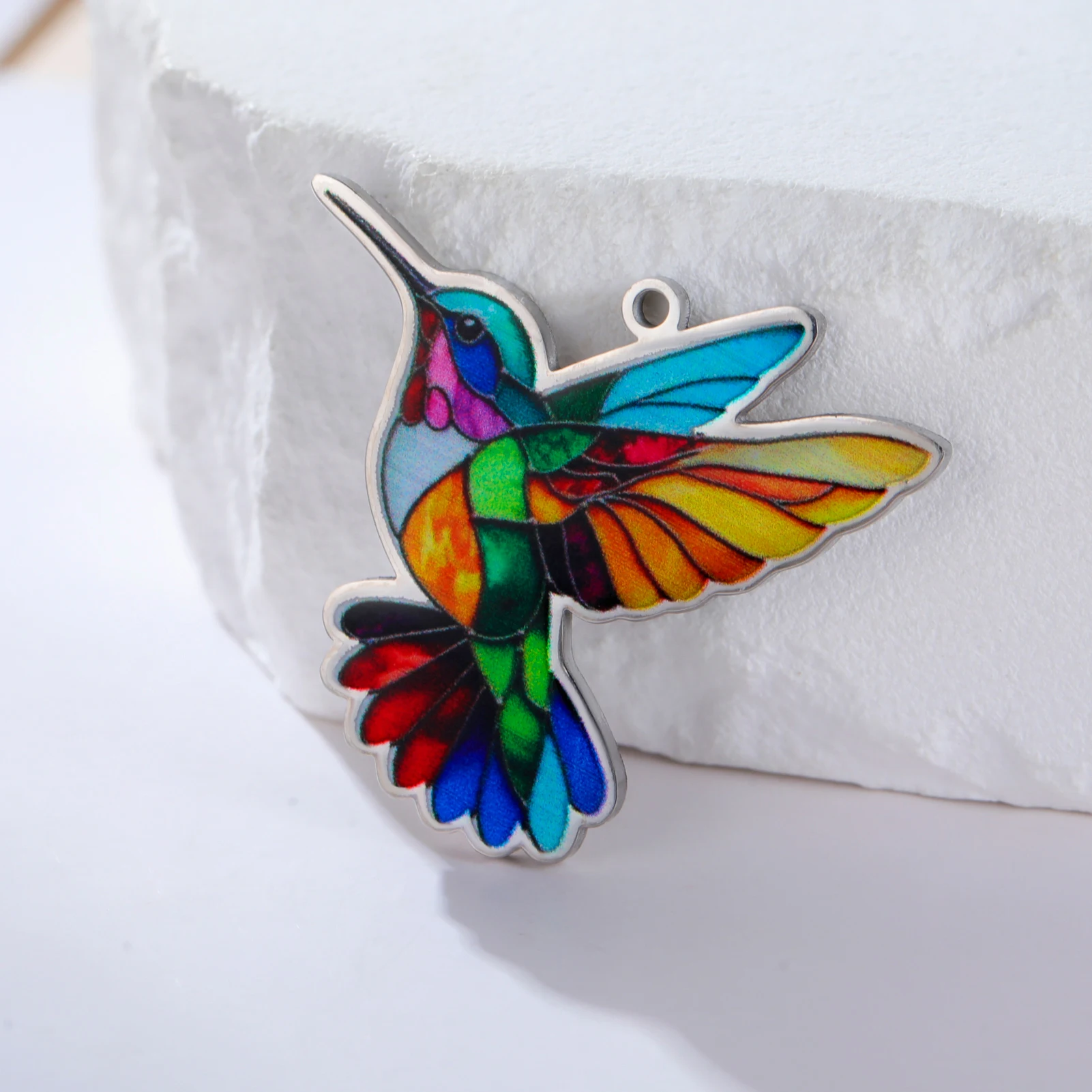 1 Stück Bunte Kolibri-Anhänger aus Edelstahl für DIY-Halsketten, Ohrringe, Schlüsselanhänger, Vogel-Tier-Accessoires, Großhandel – Detail 3
