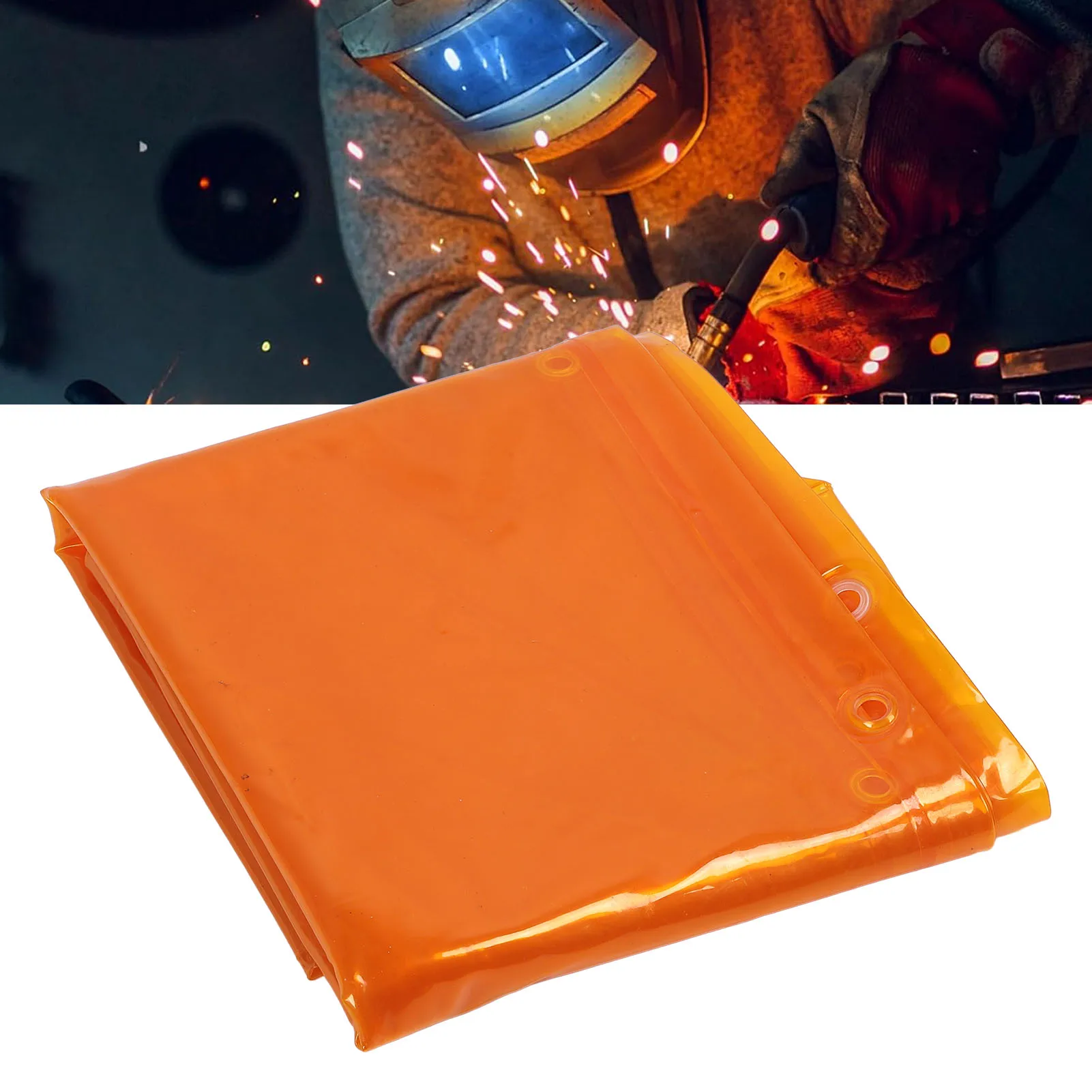 Welding Screen with Grommets Welding Curtain Screen Frameless with Grommets Flame Retardant PE for Workshop Golden Yellow