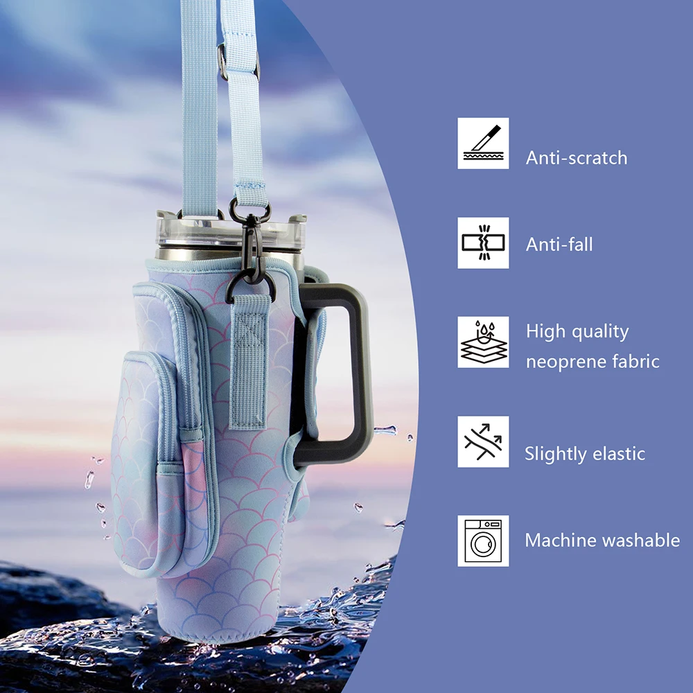 Water Bottle Sleeve Universal Size Waterproof Shockproof Multi-pocket Kettle Carry Bag Anti-slip for Outdoor Camping Gym Hiking