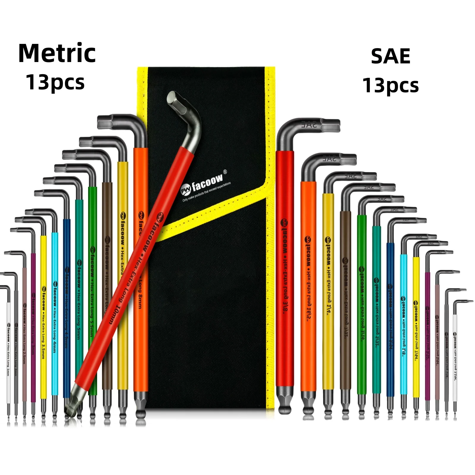 

Allen Wrenches Sets, 26pcs Full Size(Metric&SAE) Hex Key Set with Carry Bag, Heavy Duty Extra Long Arm Allen Wrenche Sets, Ball