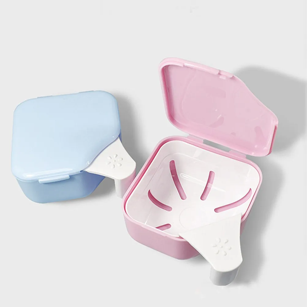 2Pcs Denture Cleaning Case Portable Denture Soak Box with Strainer Basket Travel Holder Retainer Storage Container