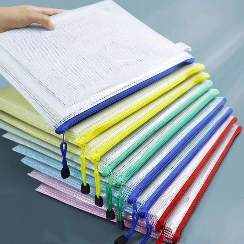 B5/A4/A5/A6 Mesh Zipper Pouch Document Bag Waterproof Zip File Folders Pencil Case Storage Bags School Office Supplies
