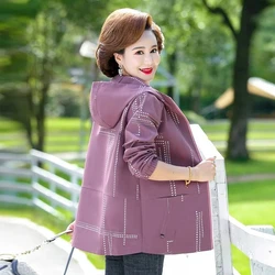 New Casual Hooded Trench Coat For Women Large Size Long Sleeve Basic Coat Middle-aged Elderly Female Windbreaker Mother Clothes