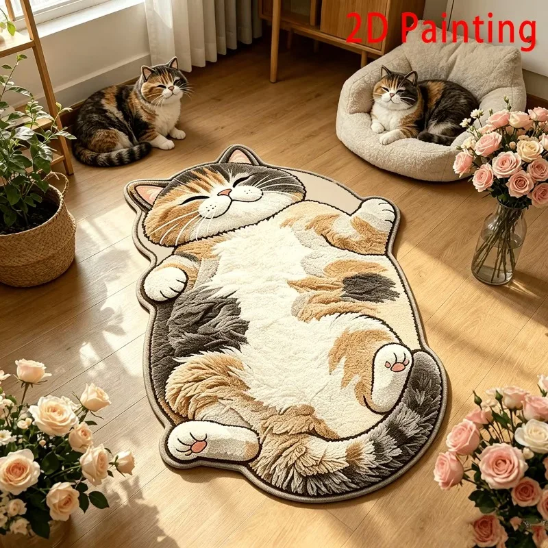 Ins Style Cartoon Cat Irregular Rug Soft Fluffy Bedside Floor Mat for Bedroom Cute Room Decor Carpet Indoor Entrance Doormat