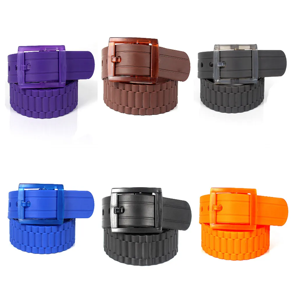 NEW Men\'s Womens Plain Candy colors Silicone Rubber Leather Wavy shape Belt Plastic Buckle PD009