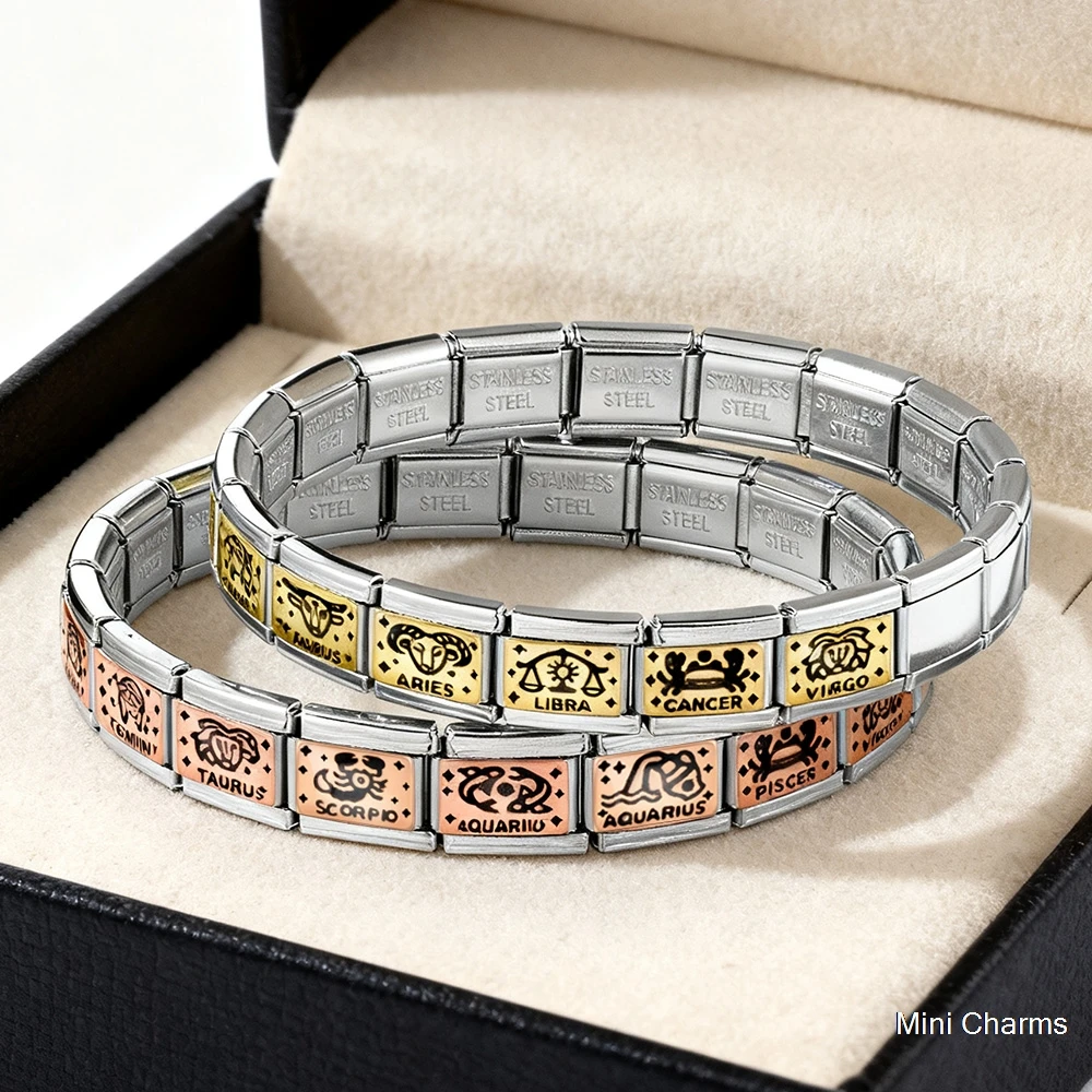 Modische 12 Sternzeichen Italienische Charms Passend für 9mm Damen- und Herrenarmbänder Edelstahl DIY Schmuckherstellung Perlen Großhandel – Detail 2