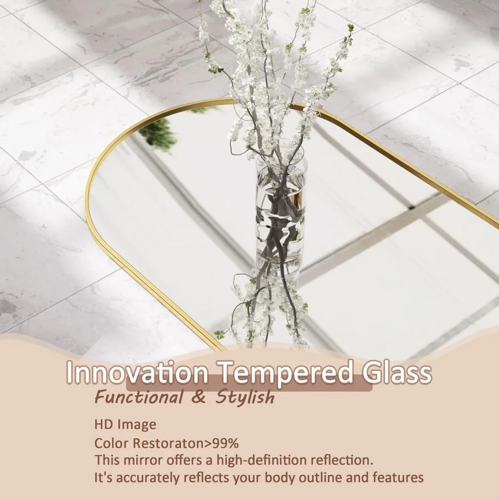 Espelho de corpo inteiro estilo arqueado - Espelho de chão 59 x 18 para parede, quarto, banheiro, sala de estar - acabamento dourado