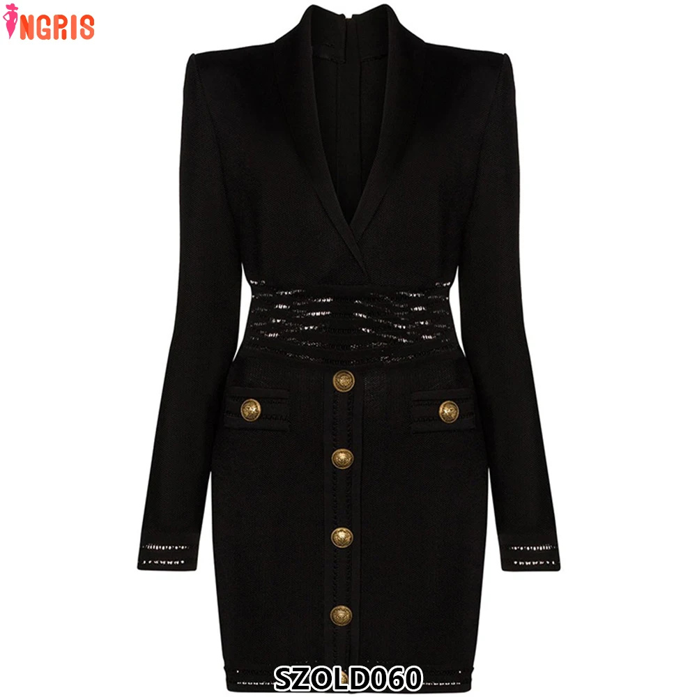 

Luxury workmanship exquisite rhinestone beading v-neck long sleeve women's office sports jacket short slim dress-SZOLD060