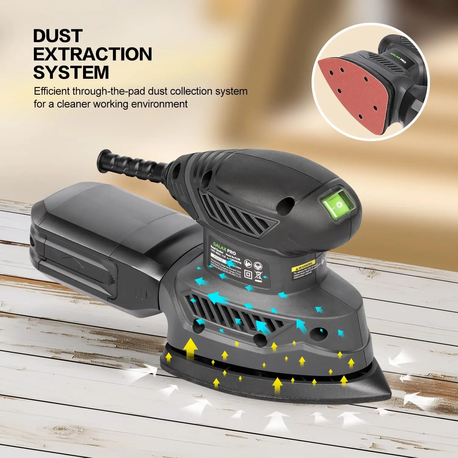 Detail Sander, 1.1A Powerful Motor, 13000 OPM Compact Electric Sander with 20Pcs Sandpapers and Dust box, Soft Grip Ha