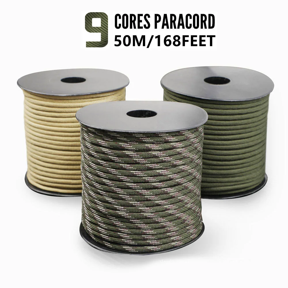 

50m 650lb Military Paracord 9 Strand 4mm Tactical Parachute Rope For DIY Making Lanyard Bracelet Dog Collar Tent Accessories