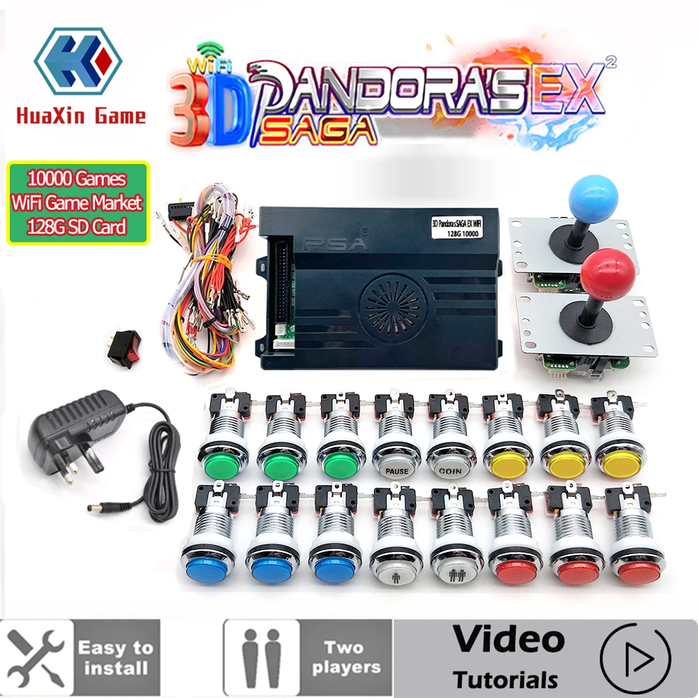 10000 IN 1 Pandora Box Saga EX 3D Copy SANWA Joystick 12V 28MM Chrome Silver LED Push Button Arcade Game Machine Home Cabinet