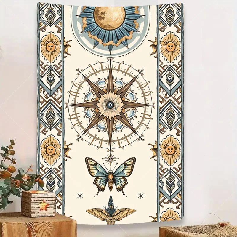 

1 шт. настенный гобелен в стиле бохо компас Солнце Луна бабочка гобелен для богемного декора комнаты