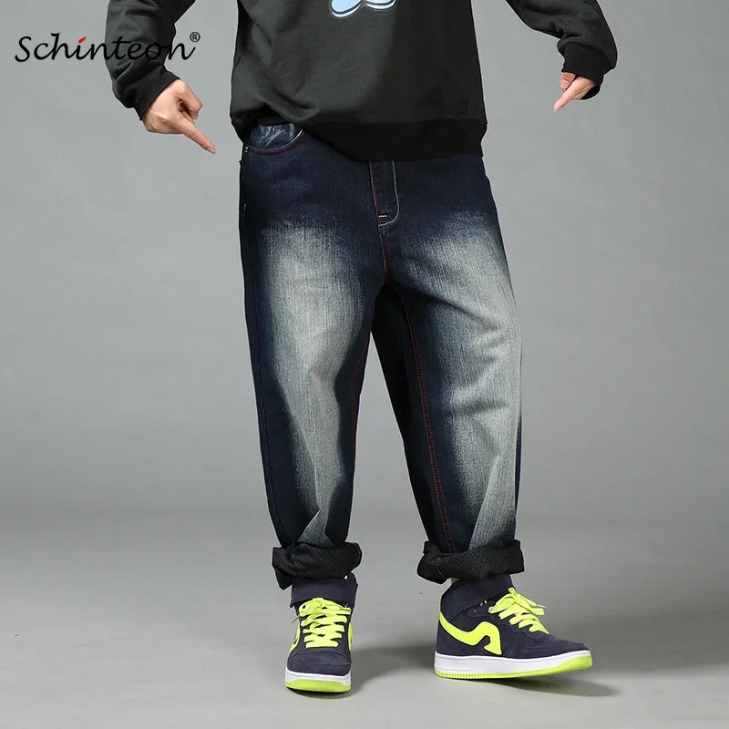 Schinteon New Over Size Jean Baggy Pants Men Loose Casual Denim Skateboard Streetwear Wide Leg Hiphop Trousers 44 46 48