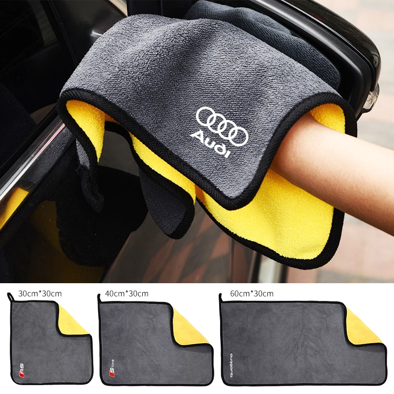 1pcs Car Wash Towel Cleaning Towels Rag Cloth Auto Acccessories For Audi RS QUATTRO Sline Badge Q3 Tt A7 8L A3 B6 A5 A6 C7 Q5 A4