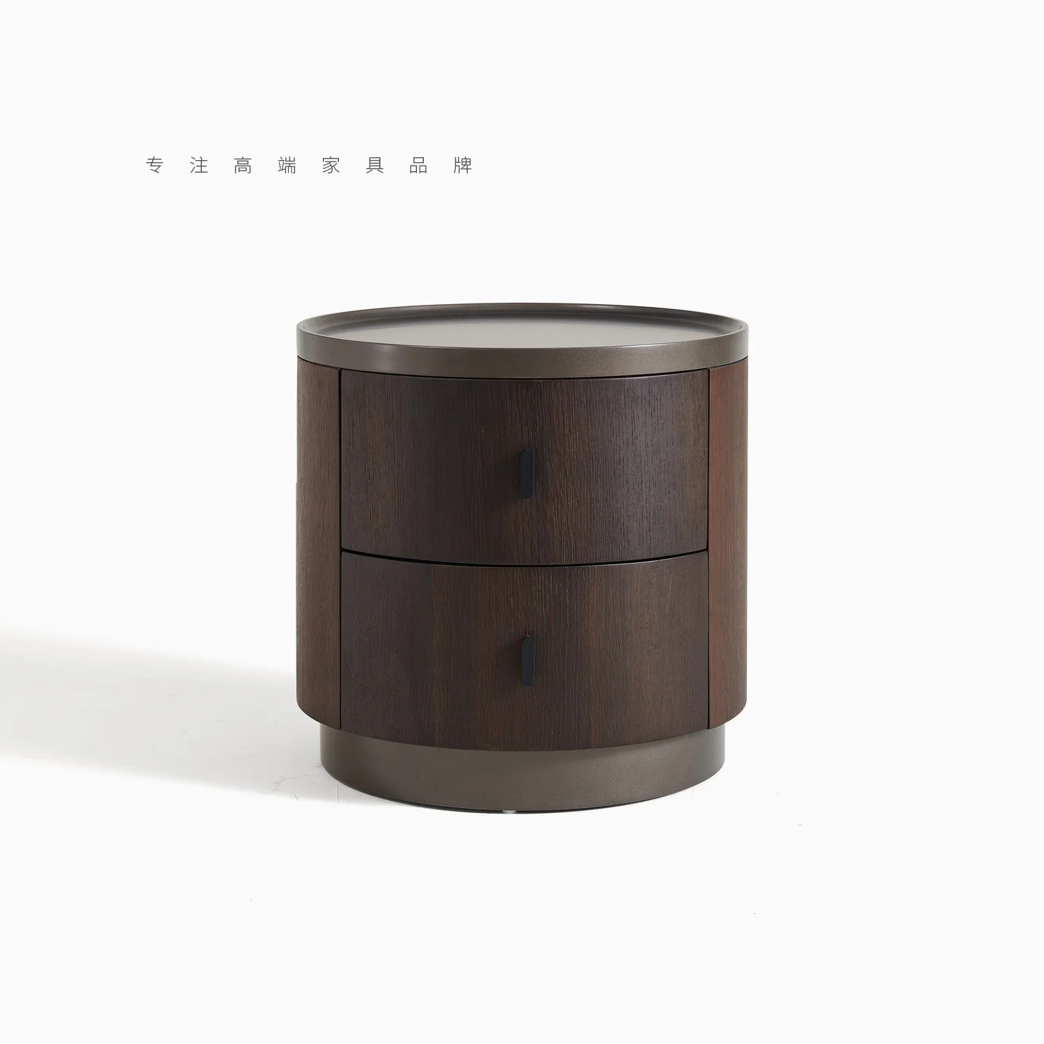 Solid wood bedside table Round design Smoke color Bedside storage cabinet Locker