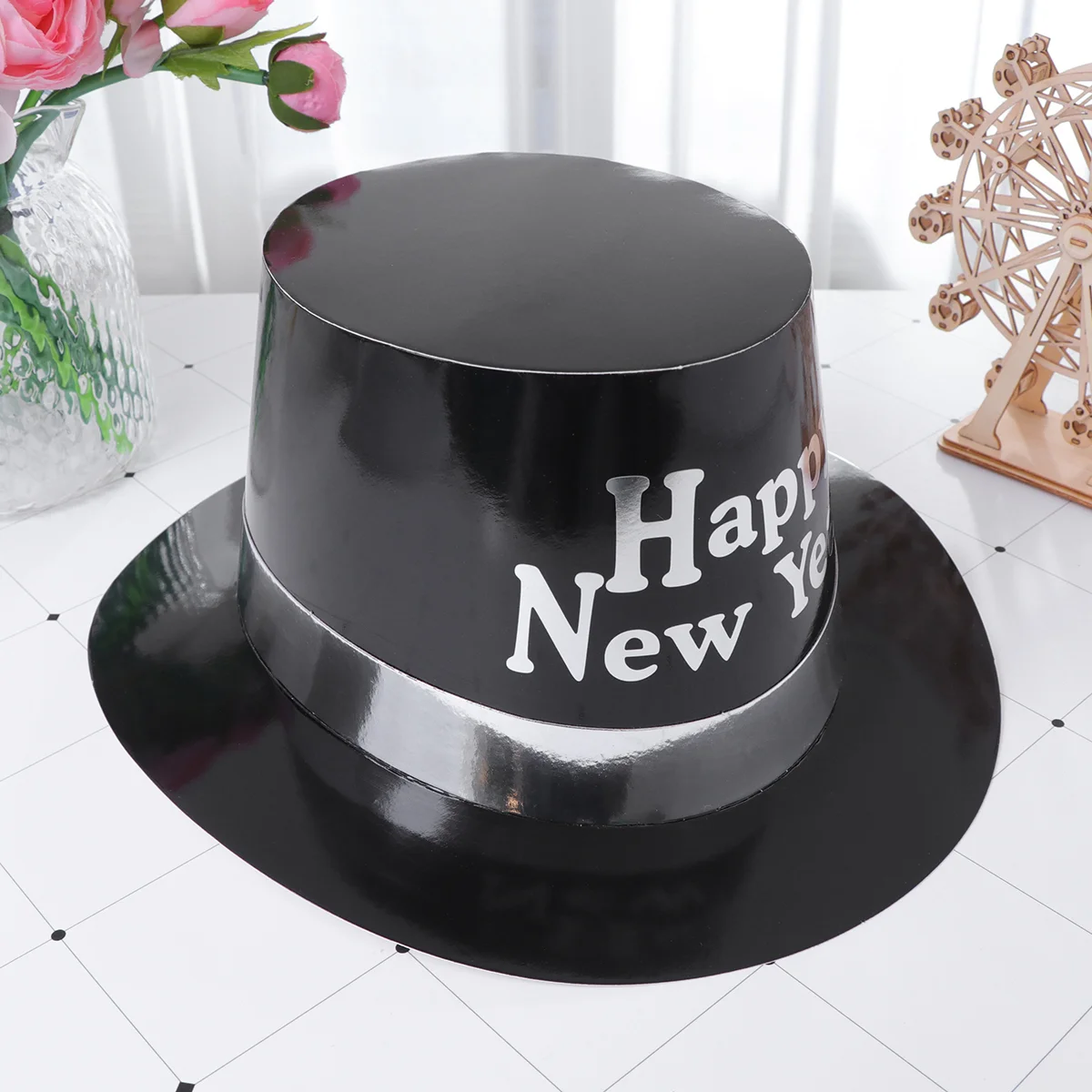 

5pcs Party Tophat Paper Hats Creative Headdress Decorations White Letter Printing Party Favors Props for New Year Cosplay Party