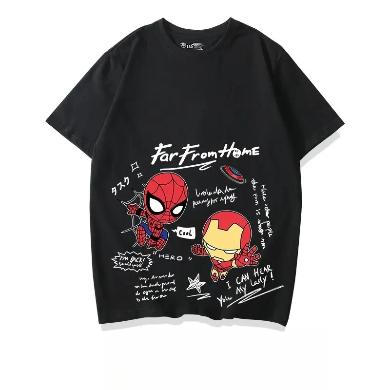 

Детская летняя футболка с рисунком Marvel Spider-Man and Iron Man, модная дышащая футболка с короткими рукавами для улицы, модная дышащая футболка с короткими рукавами