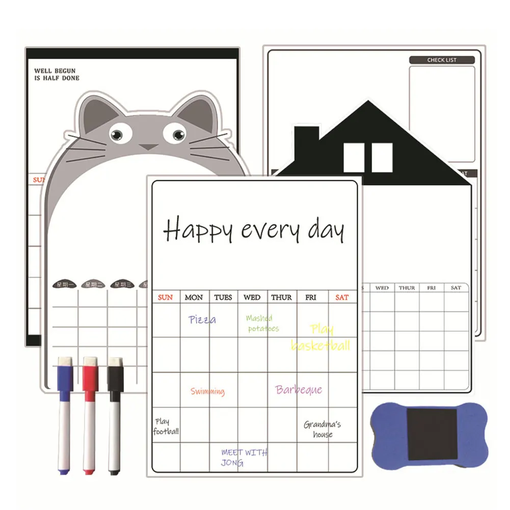 Imagem -03 - Magnetic Dry Erased Whiteboard For Kids Calendário Quadro de Mensagens Planejador Mensal Frigorífico Canetas Cozinha Estudante Novo a3