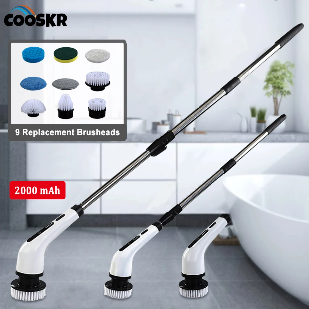 

Electric Cleaning Brush 2000mAh 9-in-1 Cordless Electric Rotary Clean Brush Household Kitchen Toilet Bathroom Cleaning Brush