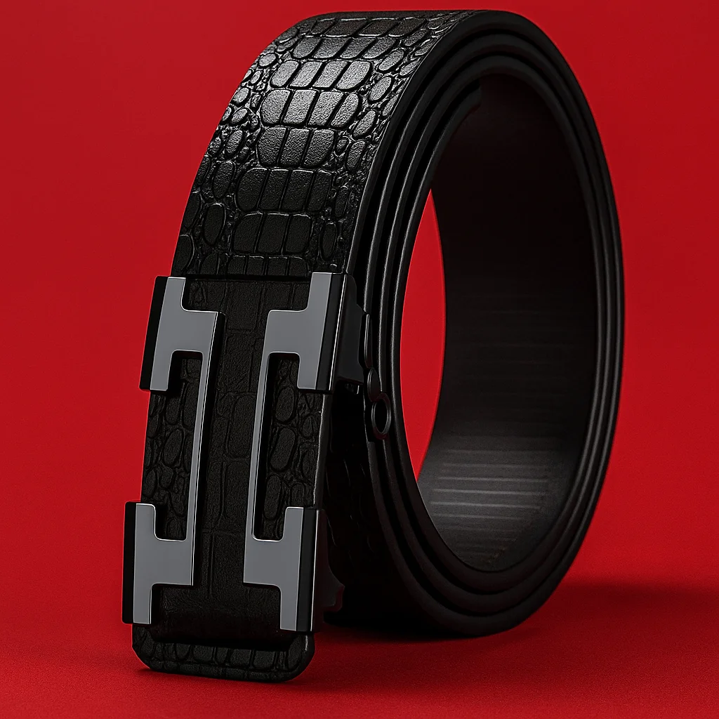 

Luxury Black Crocodile Pattern Leather Belt for Men – Sleek ‘H’ Buckle | Formal & Casual Wear”