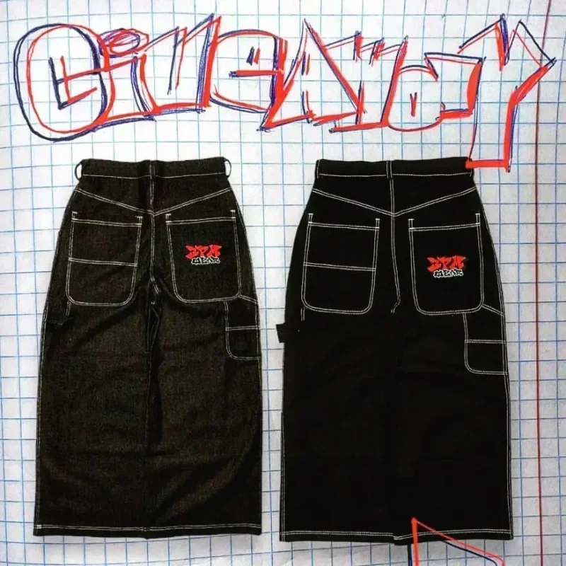 Pantalones vaqueros con dobladillo Extra ancho Y2K para hombre, ropa de calle Harajuku holgada, pantalones de pierna ancha, bordado de letras Vintage, Hip Hop, alta calidad, nuevo