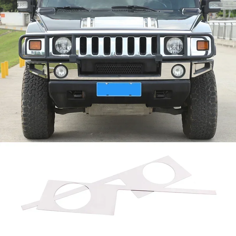 For 2003-2009 Hummer H2 Stainless Steel Silver Car Front Fog Lamp Decorative Cover Sequin Sticker Car Appearance Accessories