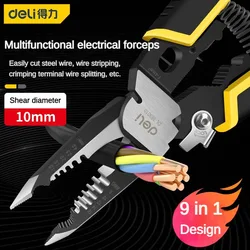 Deli 9 in 1 Electrician Pliers Multifunctional Needle Nose Pliers for Wire Stripping Cable Cutters Terminal Crimping Hand Tools