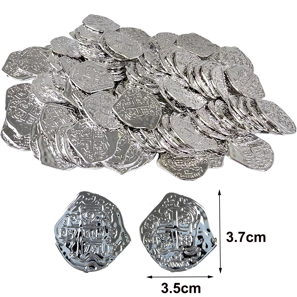 30/60/90/120pcs Pirate Gold Silver Bronze Coins Plastic Doubloon Bulk Kids Fake Play Cosplay Party Treasure Chest Games Tokens