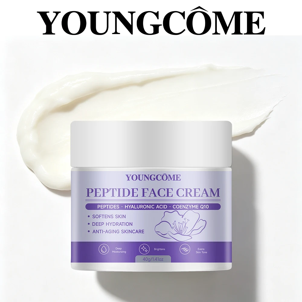 YOUNGCOME Peptide Face Cream Hyaluronic Acid Coenzyme Q10 Deeply Hydrating Softens Skin Evens Skin Tone Daily Facial Moisturizer