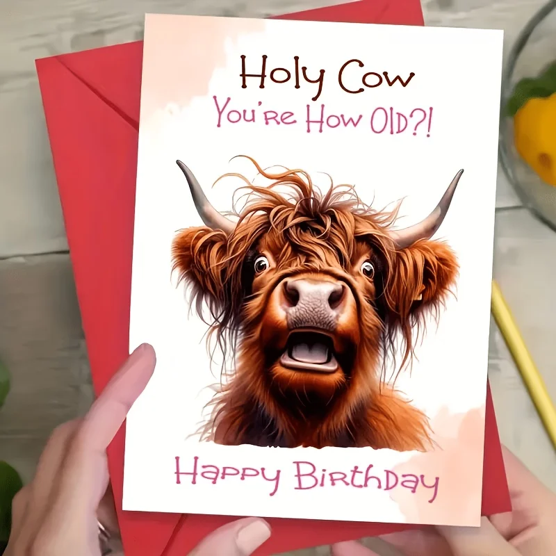 1 Adorable Cow Birthday Surprise Greeting Card with Envelope, a High-quality Birthday Decoration for Family, Sons, and Daughters