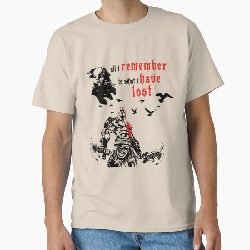 

all i remember is what i have lost 80s video game God of war Kratos The warrior of gods Norse mythology T-shirt large size Tops