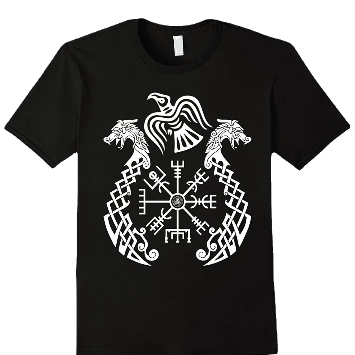 

Norse Myth Ship Dragon Boat Compass Symbol Vegvisir Rune T-Shirt 100% Cotton O-Neck Short Sleeve Summer Casual Mens T-shirt