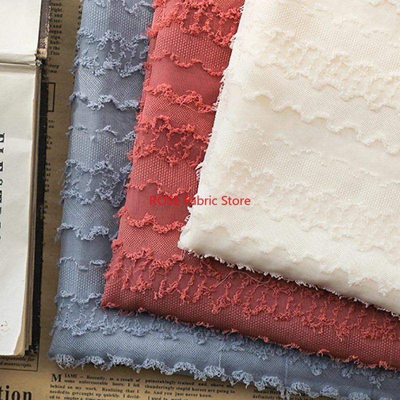 Wave Tassel Stripe Jacquard Chiffon Fabric For Spring Summer Dress, Wedding dress, Party Dress, Designer Fabric